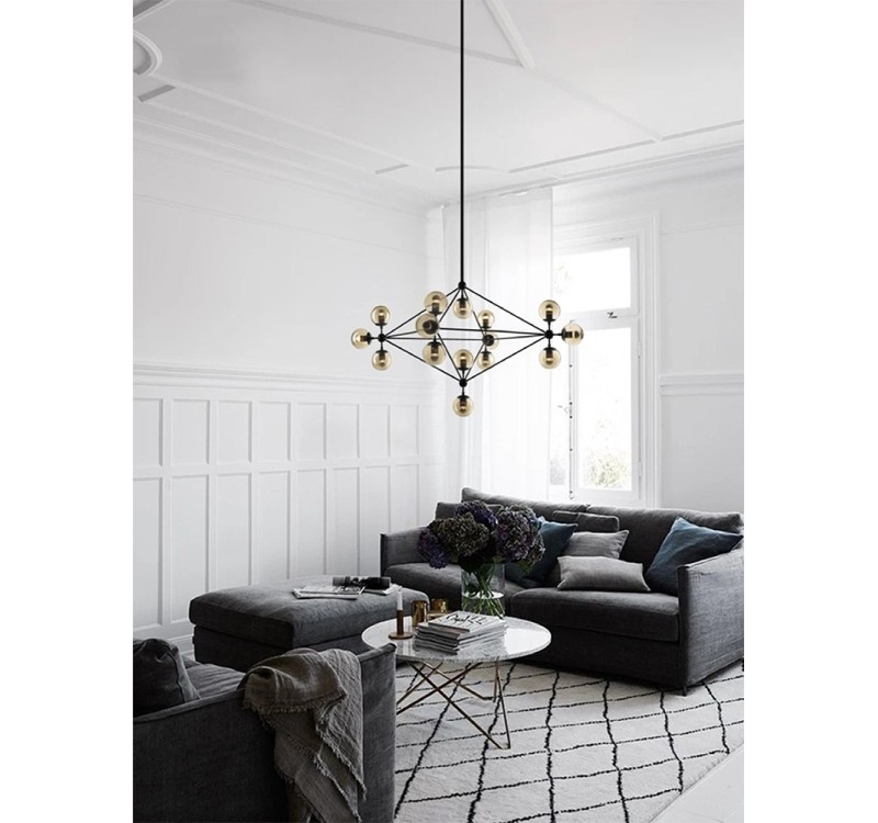 Lampa wisząca PLANETARIO 15 czarna - klosze dymione