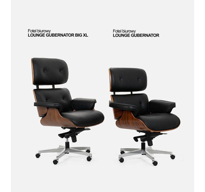 Fotel biurowy LOUNGE GUBERNATOR czarny - heban, skóra naturalna, podstawa czarna