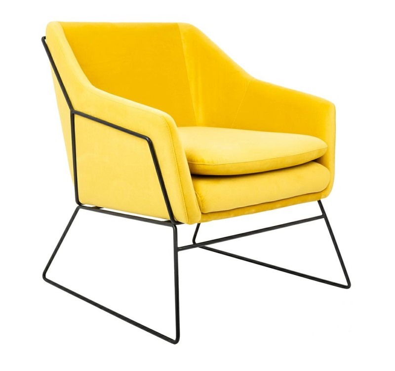 Fotel EMMA VELVET żółty welur - podstawa metal czarna