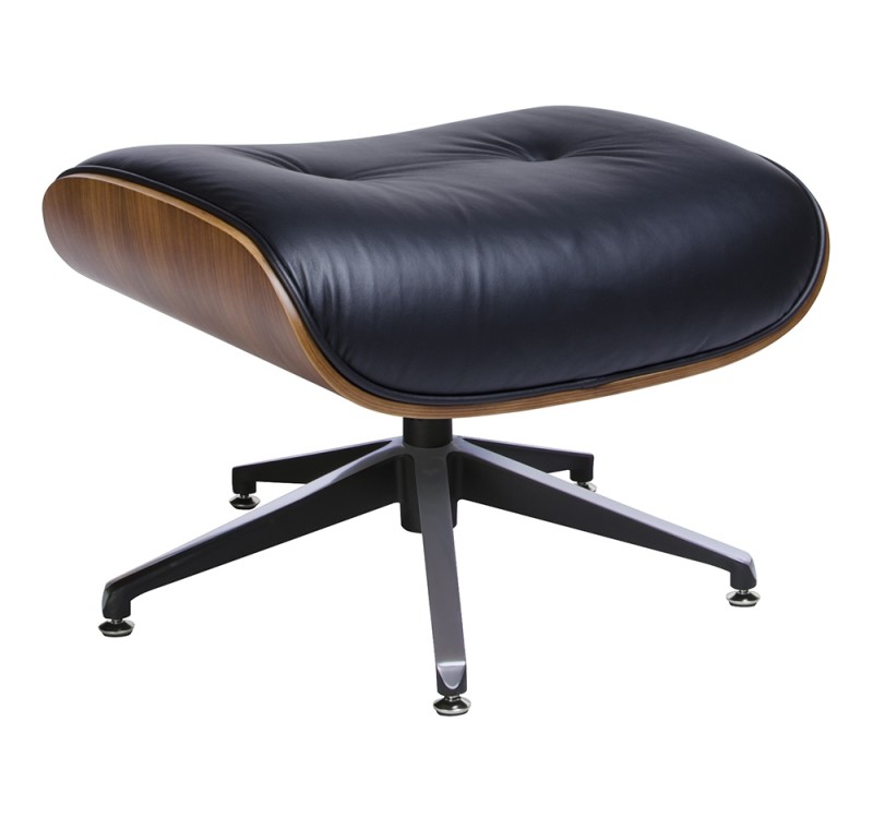 Fotel LOUNGE czarny / orzech z podnóżkiem