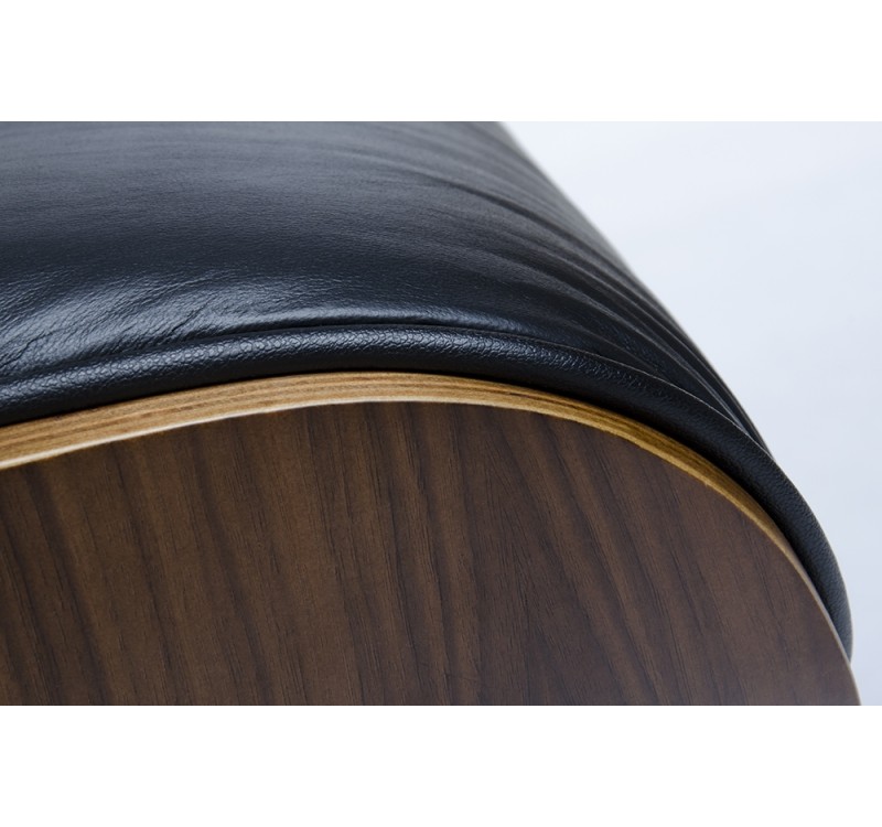 Fotel LOUNGE czarny / orzech z podnóżkiem