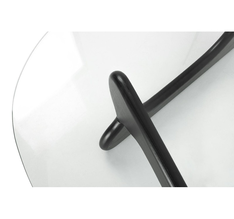 Stolik STABLE BLACK - szkło, podstawa     drewniana czarny jesion.