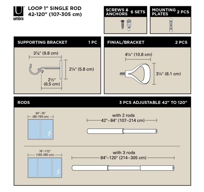 UMBRA karnisz LOOP 1 107 - 305 cm złoty