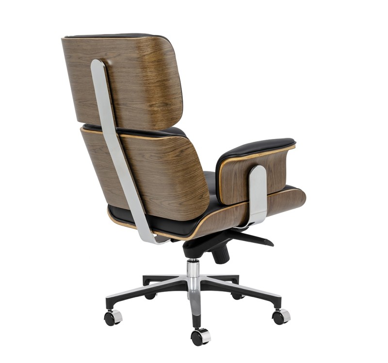 Fotel biurowy LOUNGE BUSINESS czarny - sklejka orzech, skóra naturalna, stal polerowana