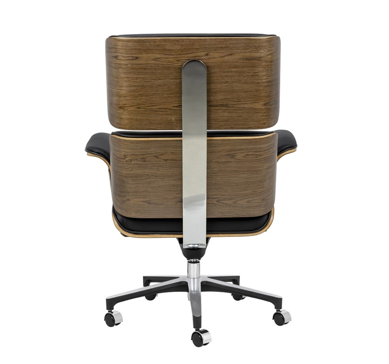 Fotel biurowy LOUNGE BUSINESS czarny - sklejka orzech, skóra naturalna, stal polerowana