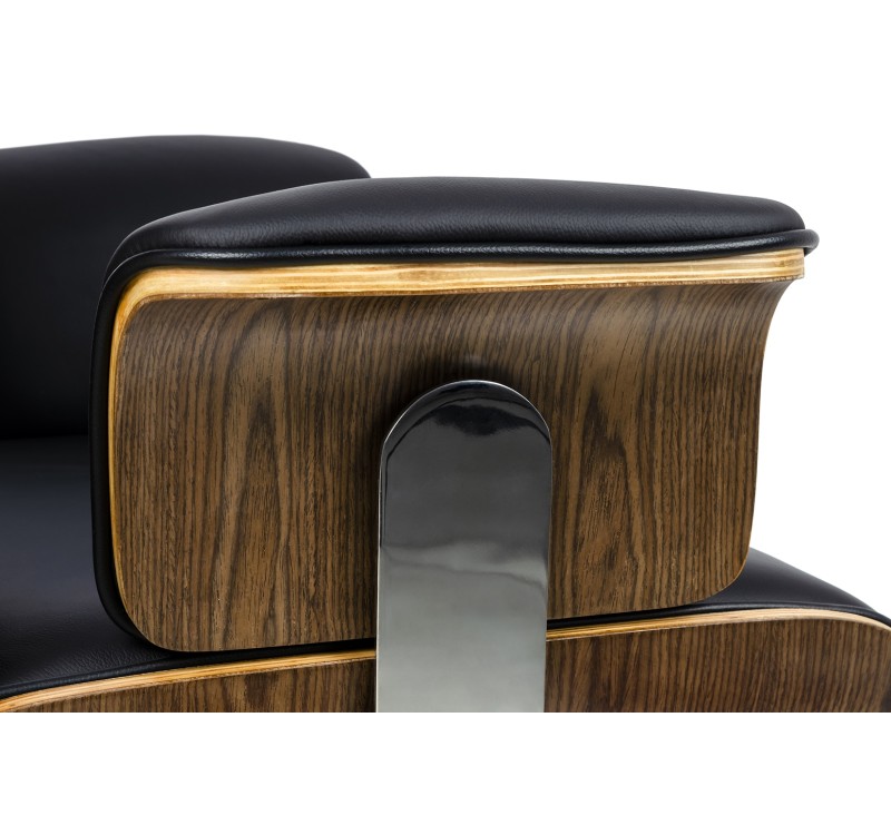 Fotel biurowy LOUNGE BUSINESS czarny - sklejka orzech, skóra naturalna, stal polerowana