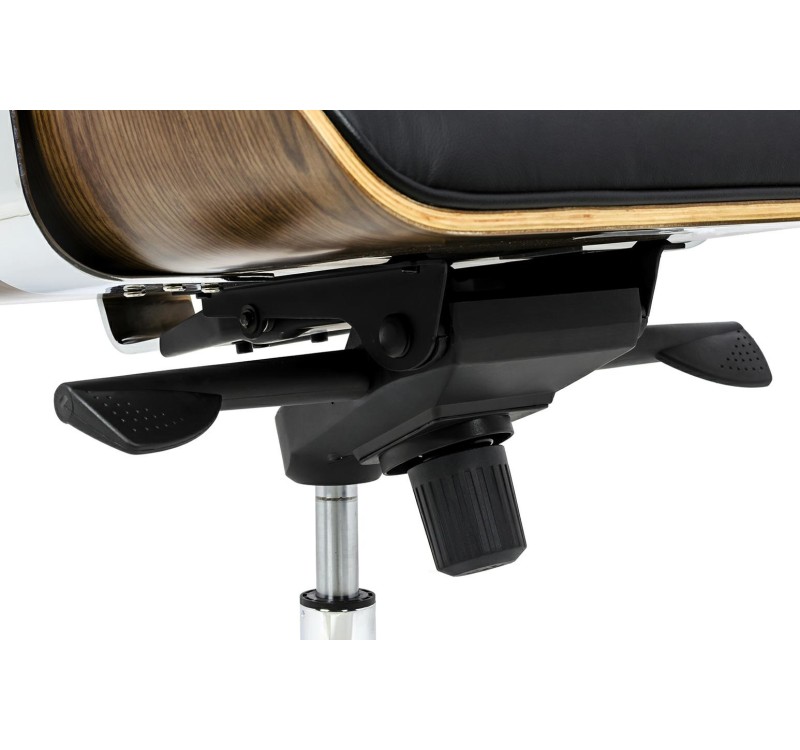 Fotel biurowy LOUNGE BUSINESS czarny - sklejka orzech, skóra naturalna, stal polerowana