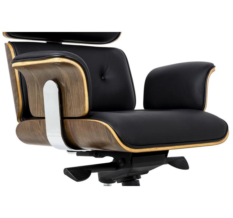 Fotel biurowy LOUNGE BUSINESS czarny - sklejka orzech, skóra naturalna, stal polerowana