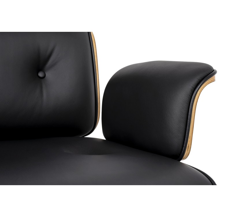 Fotel biurowy LOUNGE BUSINESS czarny - sklejka orzech, skóra naturalna, stal polerowana