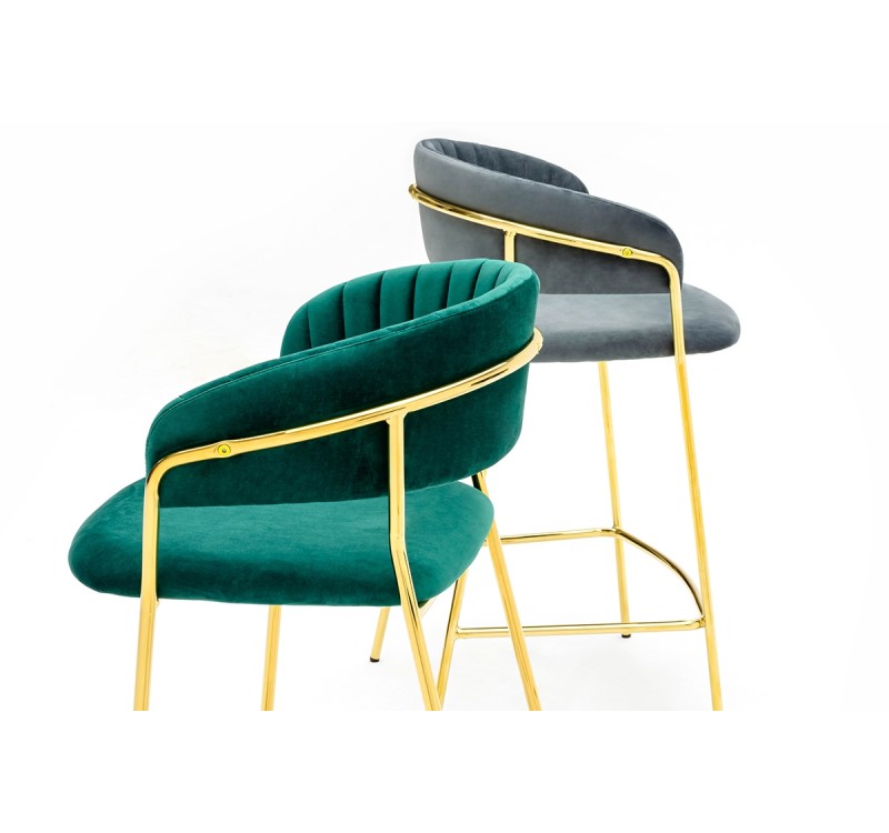 Krzesło barowe MARGO 65 ciemny szary - welur, podstawa złota