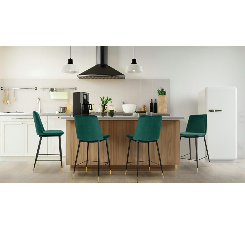 Krzesło barowe DIEGO 65 zielone - welur, podstawa czarno złota