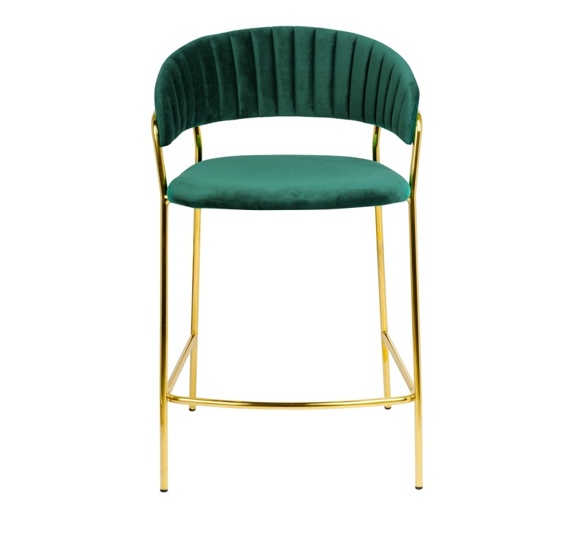 Krzesło barowe MARGO 65 ciemny zielony - welur, podstawa złota