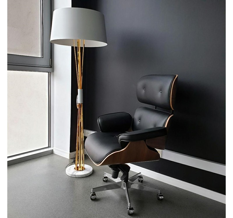 Fotel biurowy LOUNGE GUBERNATOR czarny - sklejka orzech, skóra naturalna, stal polerowana