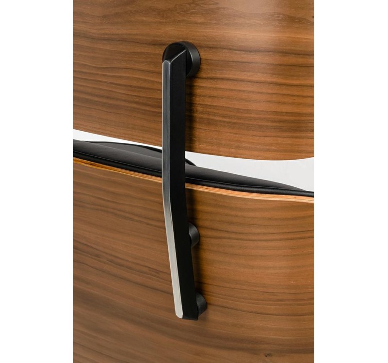 Fotel biurowy LOUNGE GUBERNATOR czarny - sklejka orzech, skóra naturalna, stal polerowana