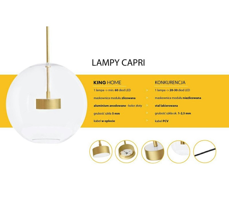MOOSEE lampa wisząca CAPRI LINE 3 złota   - 180 LED, aluminium, szkło