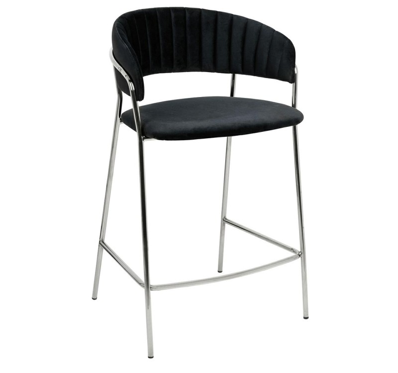 Krzesło barowe MARGO 65 czarny - welur, podstawa chromowana