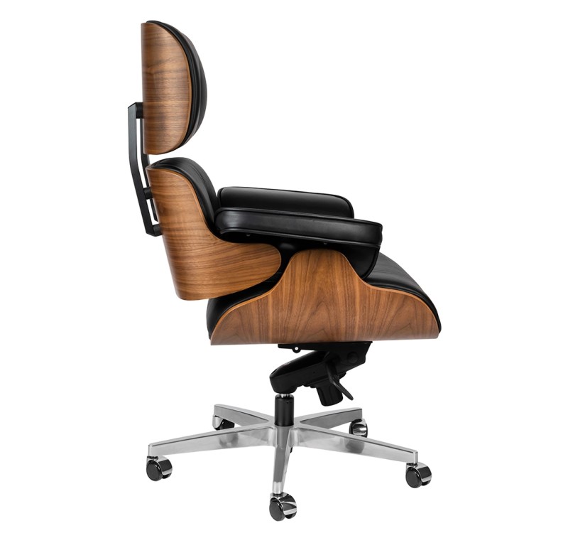 Fotel biurowy LOUNGE GUBERNATOR BIG XL czarny - sklejka orzech, skóra naturalna, stal polerowana