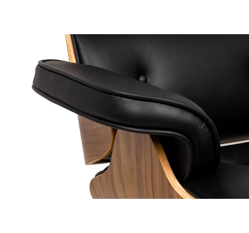 Fotel biurowy LOUNGE GUBERNATOR BIG XL czarny - sklejka orzech, skóra naturalna, stal polerowana