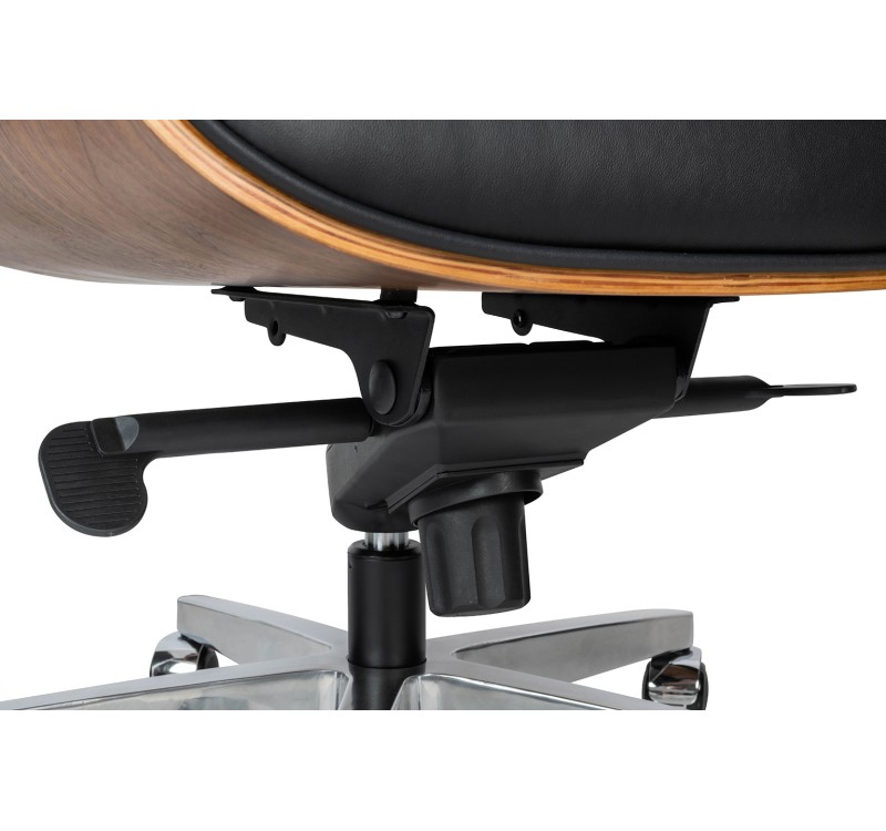 Fotel biurowy LOUNGE GUBERNATOR BIG XL czarny - sklejka orzech, skóra naturalna, stal polerowana