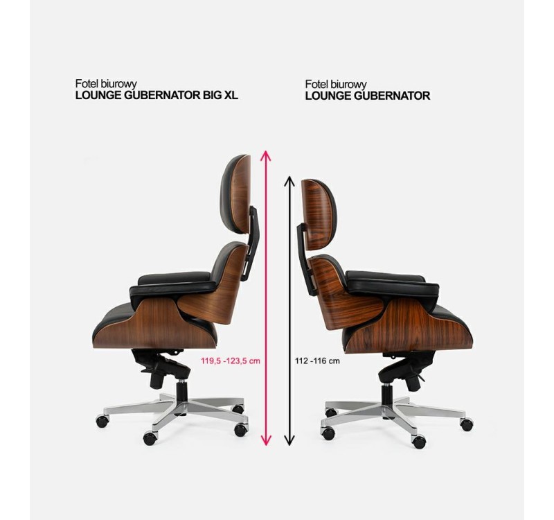 Fotel biurowy LOUNGE GUBERNATOR BIG XL czarny - sklejka orzech, skóra naturalna, stal polerowana