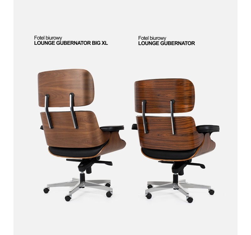 Fotel biurowy LOUNGE GUBERNATOR BIG XL czarny - sklejka orzech, skóra naturalna, stal polerowana
