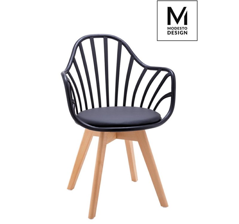 MODESTO krzesło ALBERT ARM czarne - polipropylen, ekoskóra, drewno bukowe