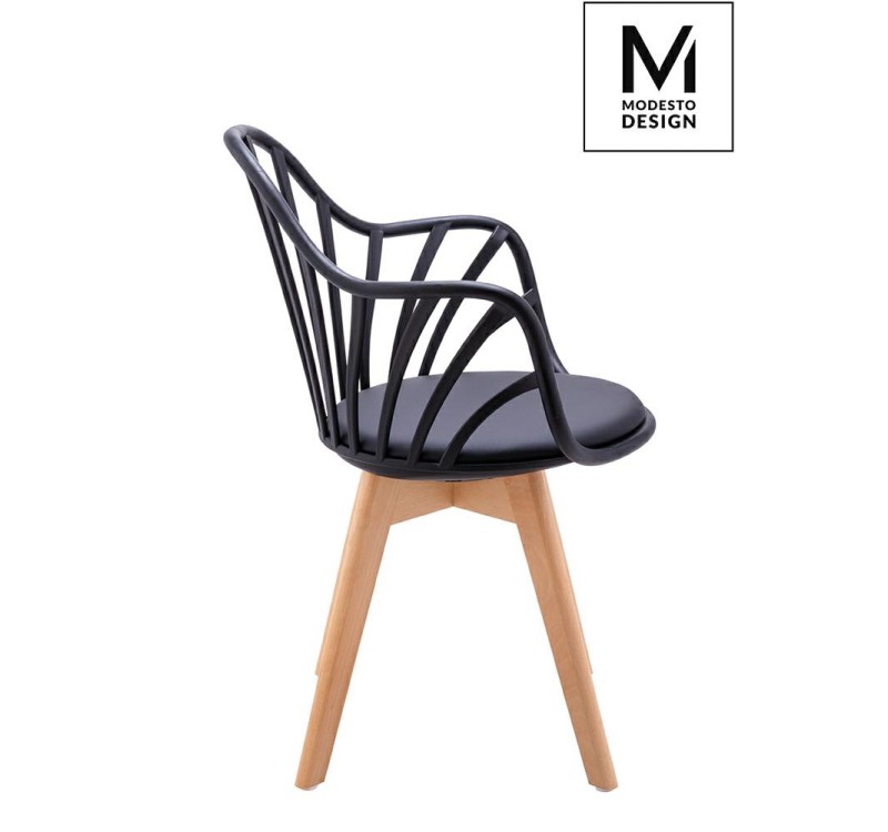 MODESTO krzesło ALBERT ARM czarne - polipropylen, ekoskóra, drewno bukowe