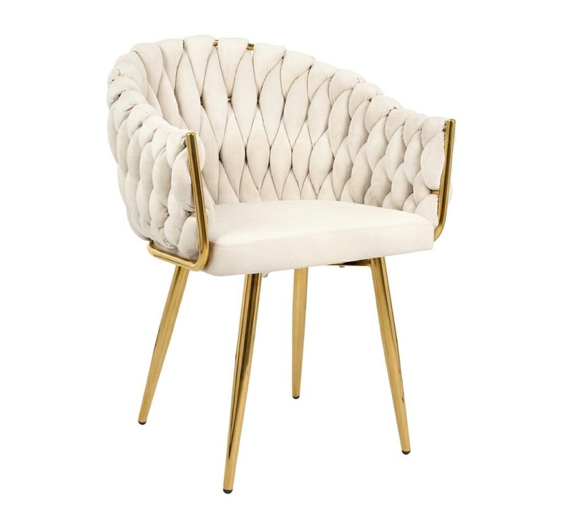 Krzesło TRESSE beżowe - welur, podstawa złota