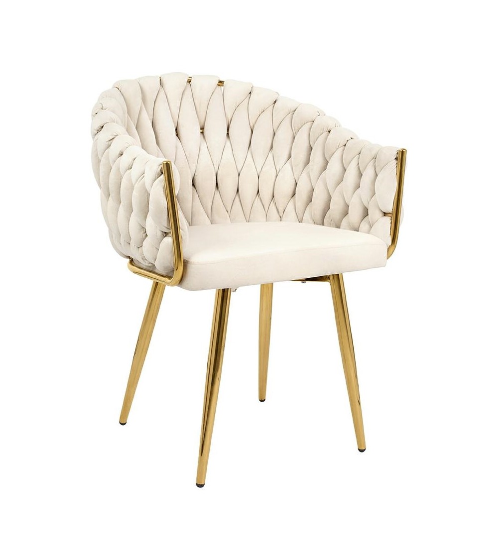 Krzesło TRESSE beżowe - welur, podstawa złota