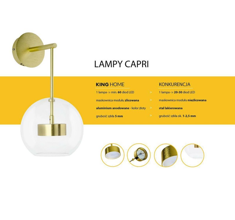 Lampa ścienna CAPRI WALL złota