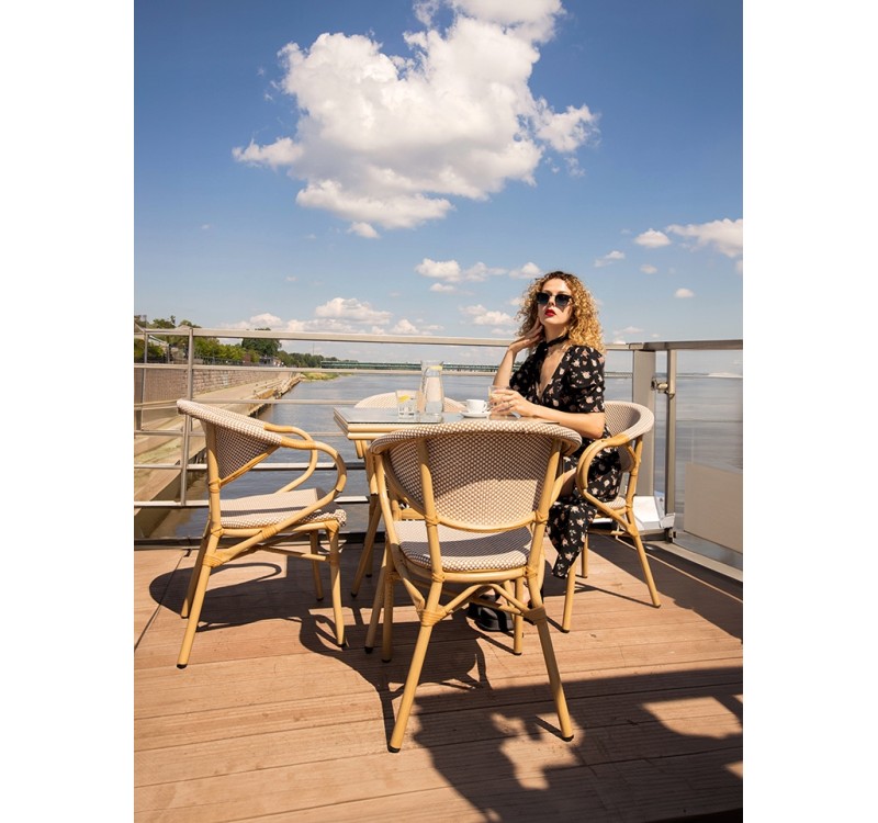 Krzesło ogrodowe CAFE BISTRO PARIS ARM    beżowe rattan