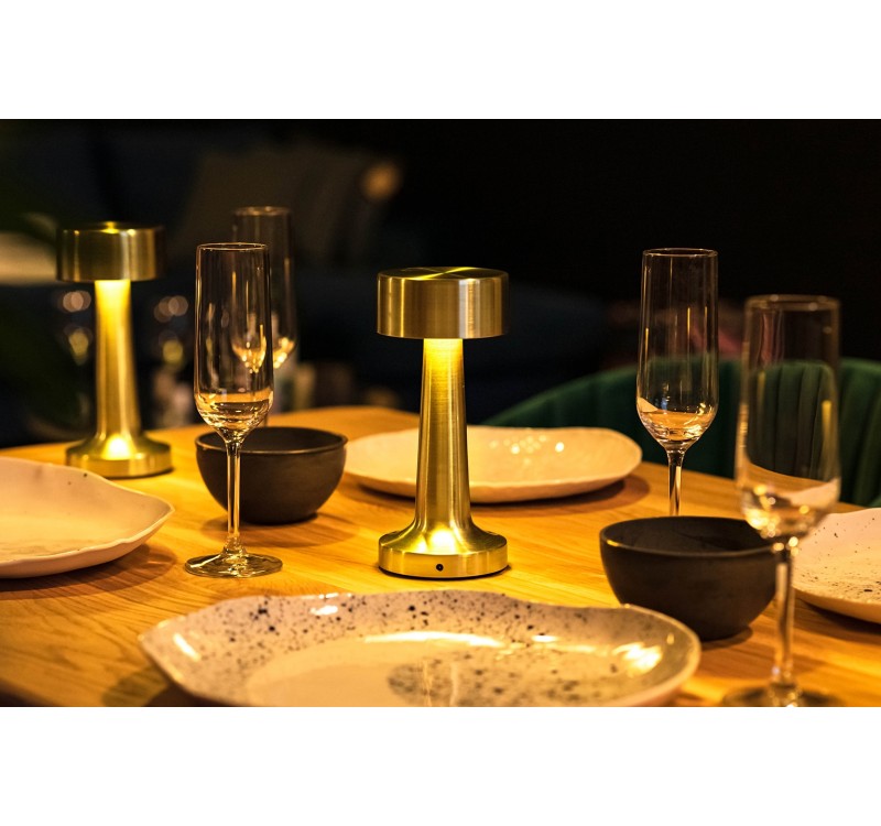 Lampa biurkowa LEE złota - wbudowana bateria, LED