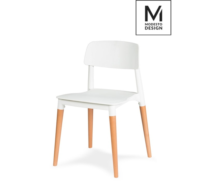 MODESTO krzesło ECCO białe - polipropylen, podstawa bukowa