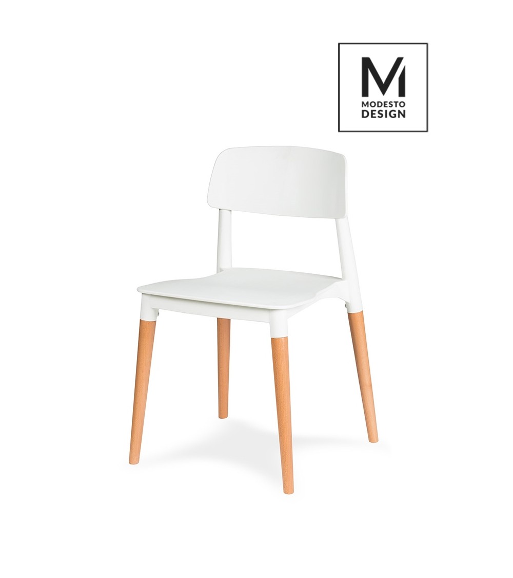 MODESTO krzesło ECCO białe - polipropylen, podstawa bukowa
