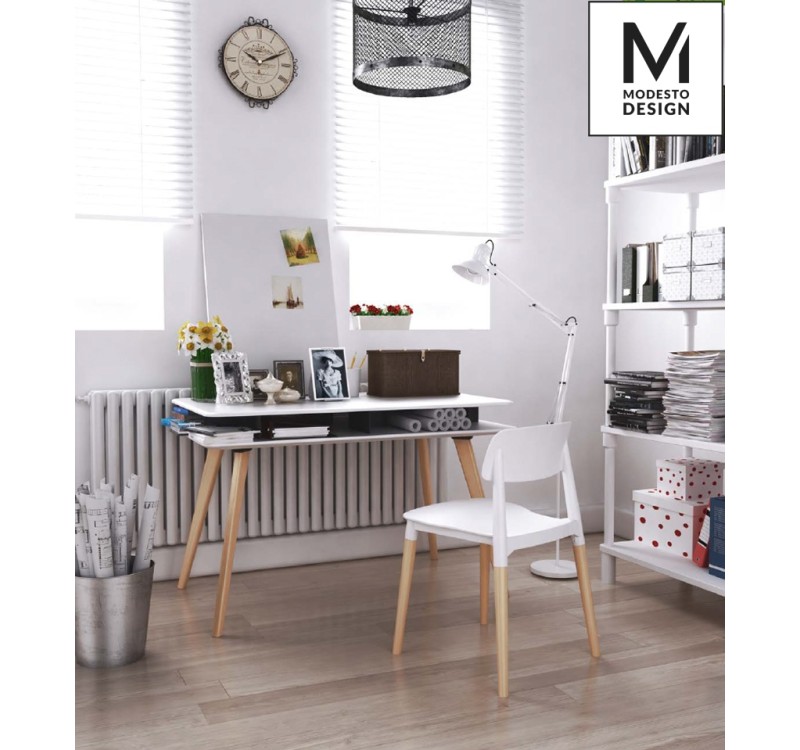 MODESTO krzesło ECCO białe - polipropylen, podstawa bukowa