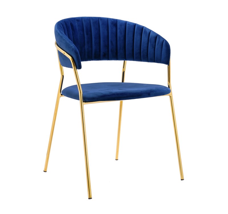 Krzesło MARGO ciemny niebieski - welur, podstawa złota