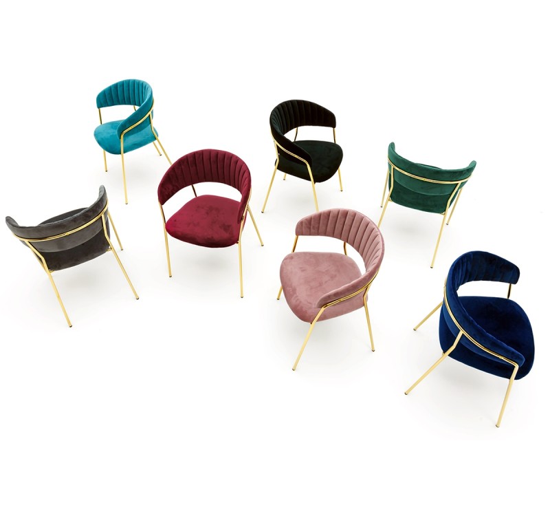 Krzesło MARGO ciemny niebieski - welur, podstawa złota