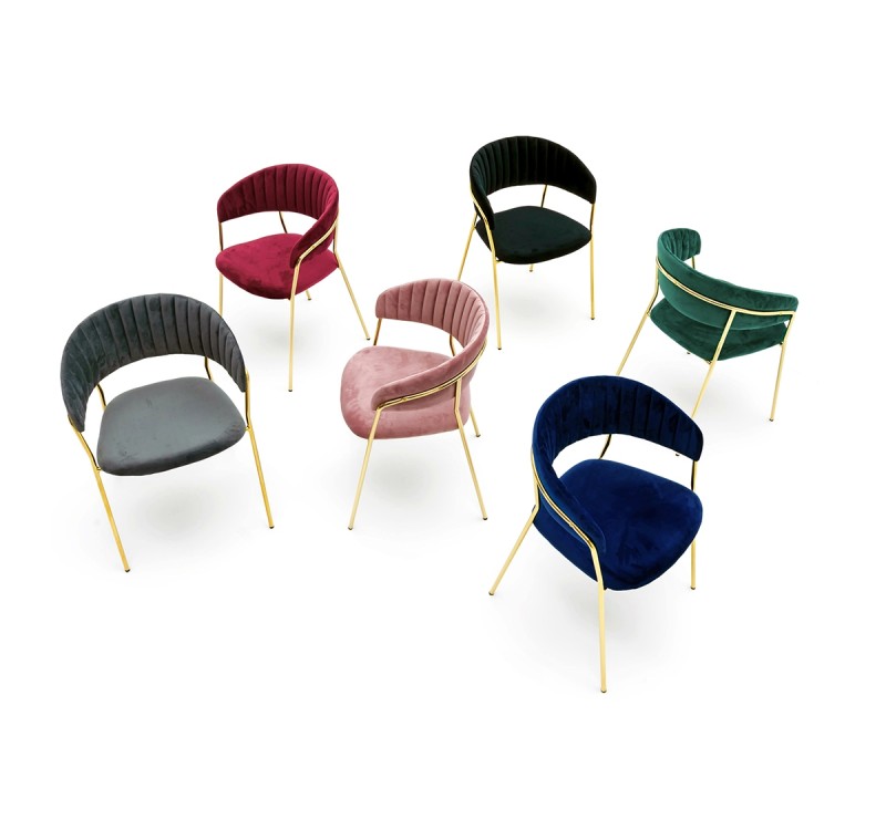 Krzesło MARGO ciemny niebieski - welur, podstawa złota