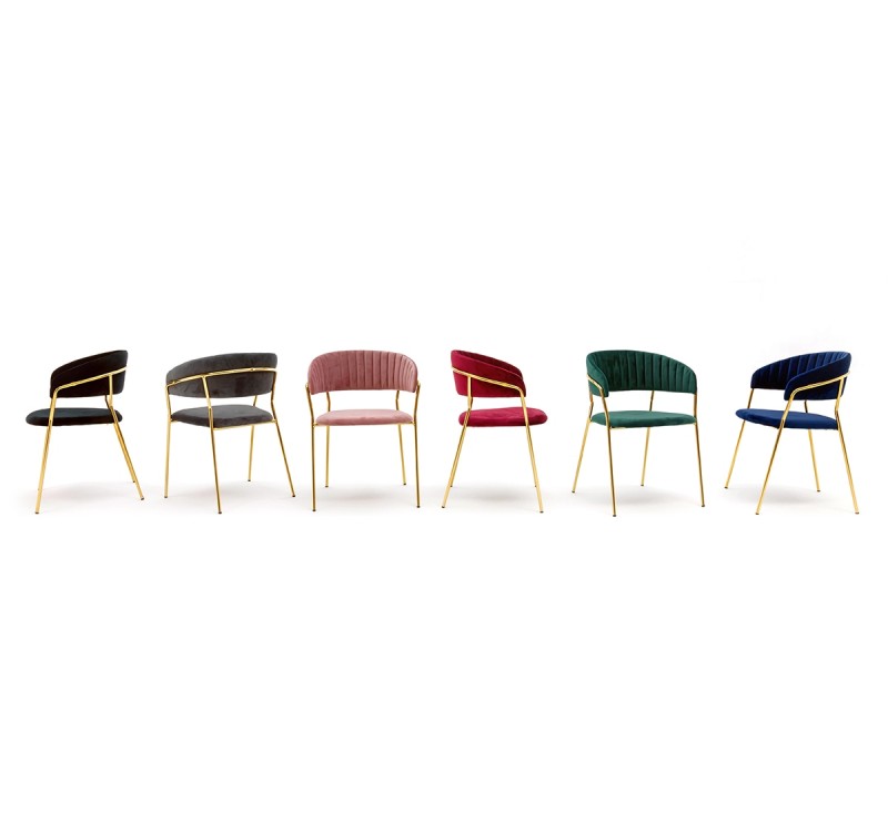 Krzesło MARGO ciemny niebieski - welur, podstawa złota