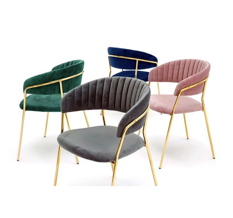 Krzesło MARGO ciemny niebieski - welur, podstawa złota