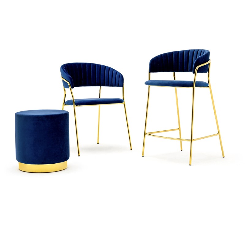 Krzesło MARGO ciemny niebieski - welur, podstawa złota