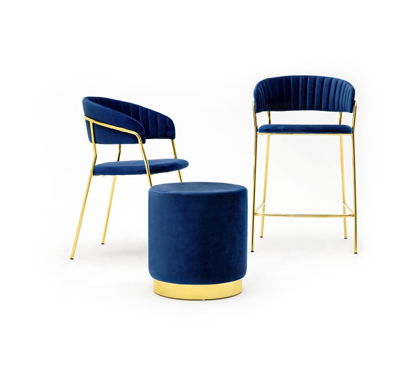 Krzesło MARGO ciemny niebieski - welur, podstawa złota