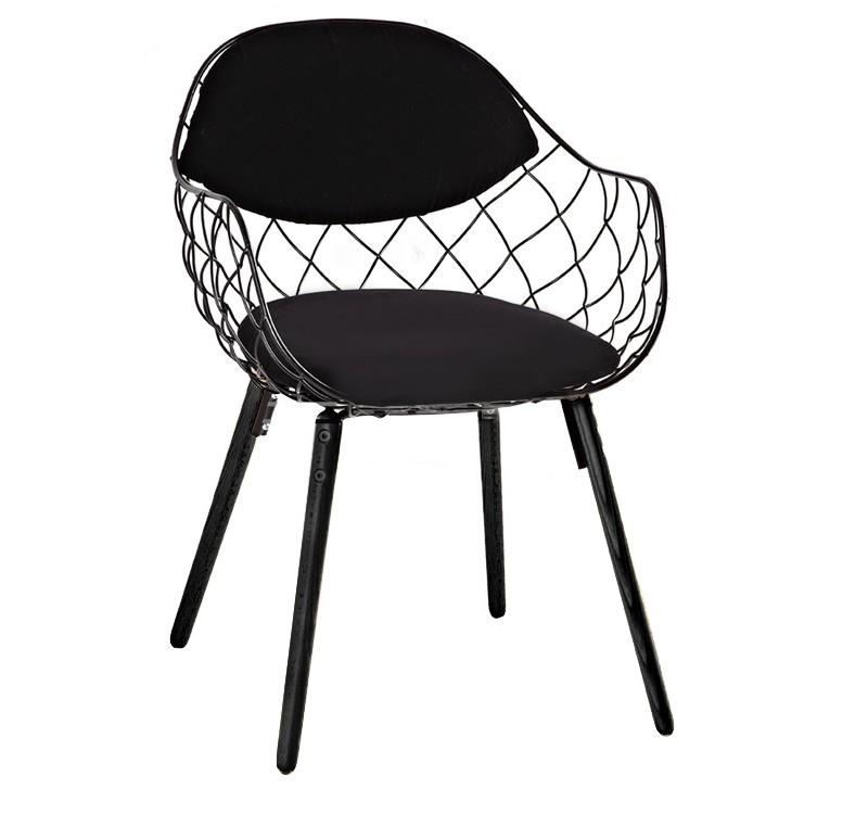 Krzesło DEMON czarne - metal, ekoskóra, podstawa drewniana