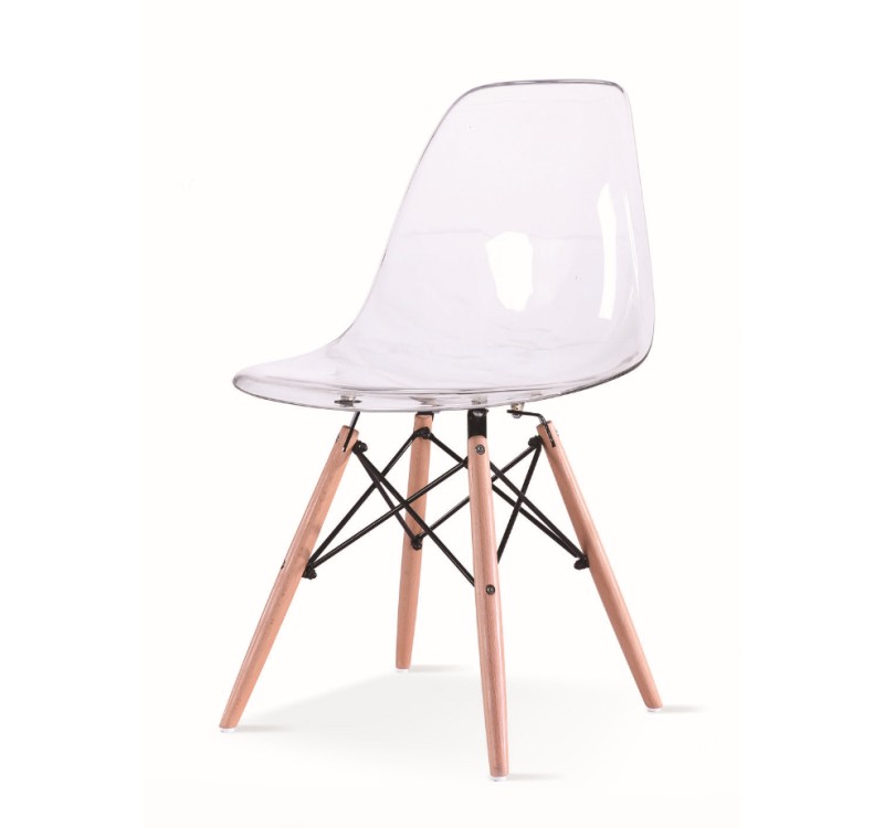 Krzesło ICE WOOD transparentne - poliweglan, podstawa bukowa