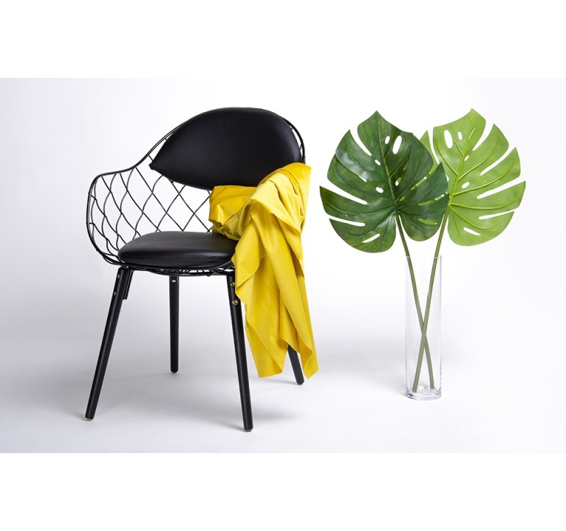 Krzesło DEMON czarne - metal, ekoskóra, podstawa drewniana