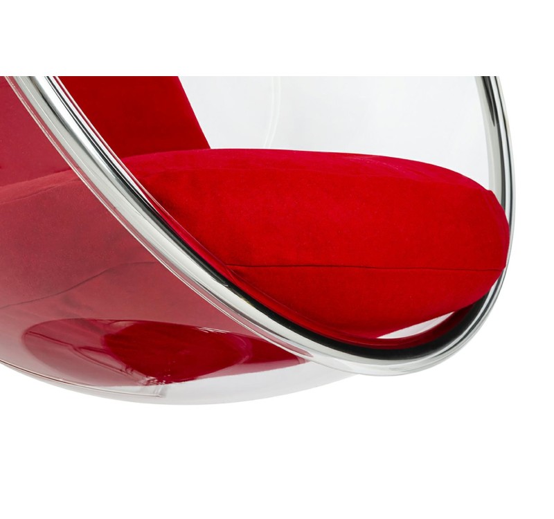 Fotel wiszący BUBBLE poduszka czerwona - korpus akryl, poduszka wełna