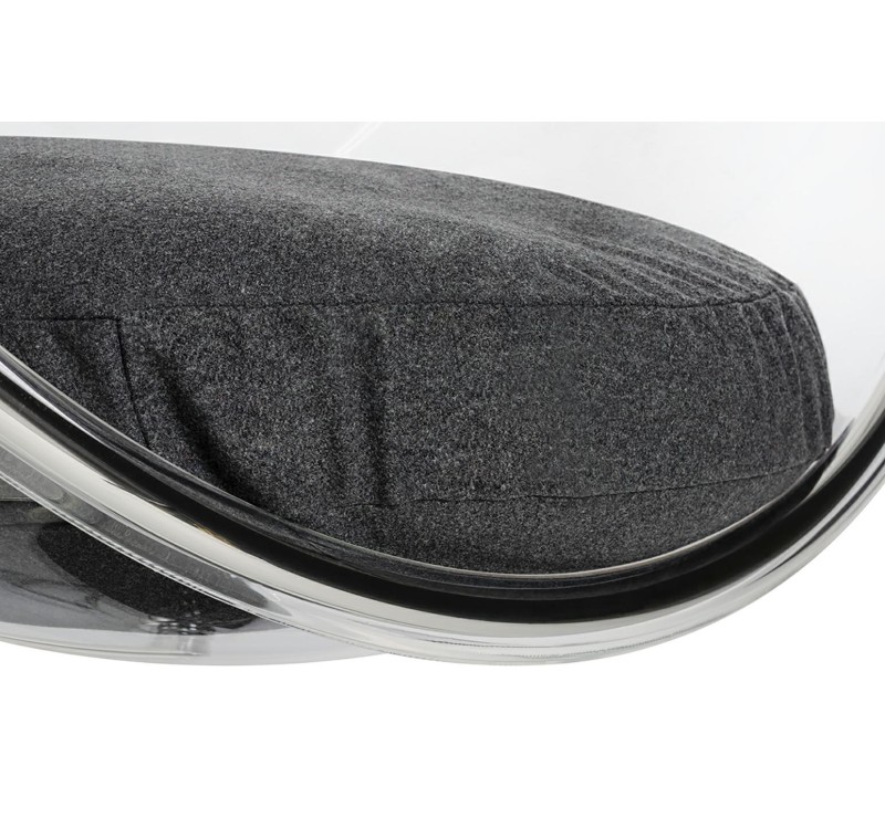 Fotel wiszący BUBBLE poduszka  szara - korpus akryl, poduszka wełna
