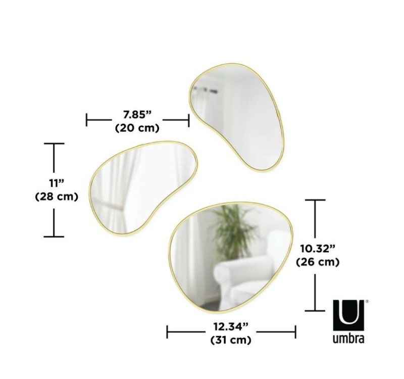 UMBRA zestaw trzech luster HUBBA złote