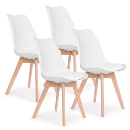 Zestaw 4 krzeseł krzesło do salonu jadalni z poduszką białe ModernHome