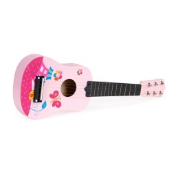 Gitara dla dzieci drewniana metalowe struny kostka różowa ECOTOYS